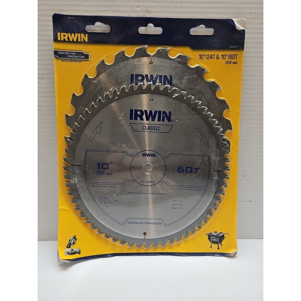 IRWIN 1826247 Carbide Circular Saw Blade 10"x24T & 10"X60T (2 Pack) 5/8" Arbor